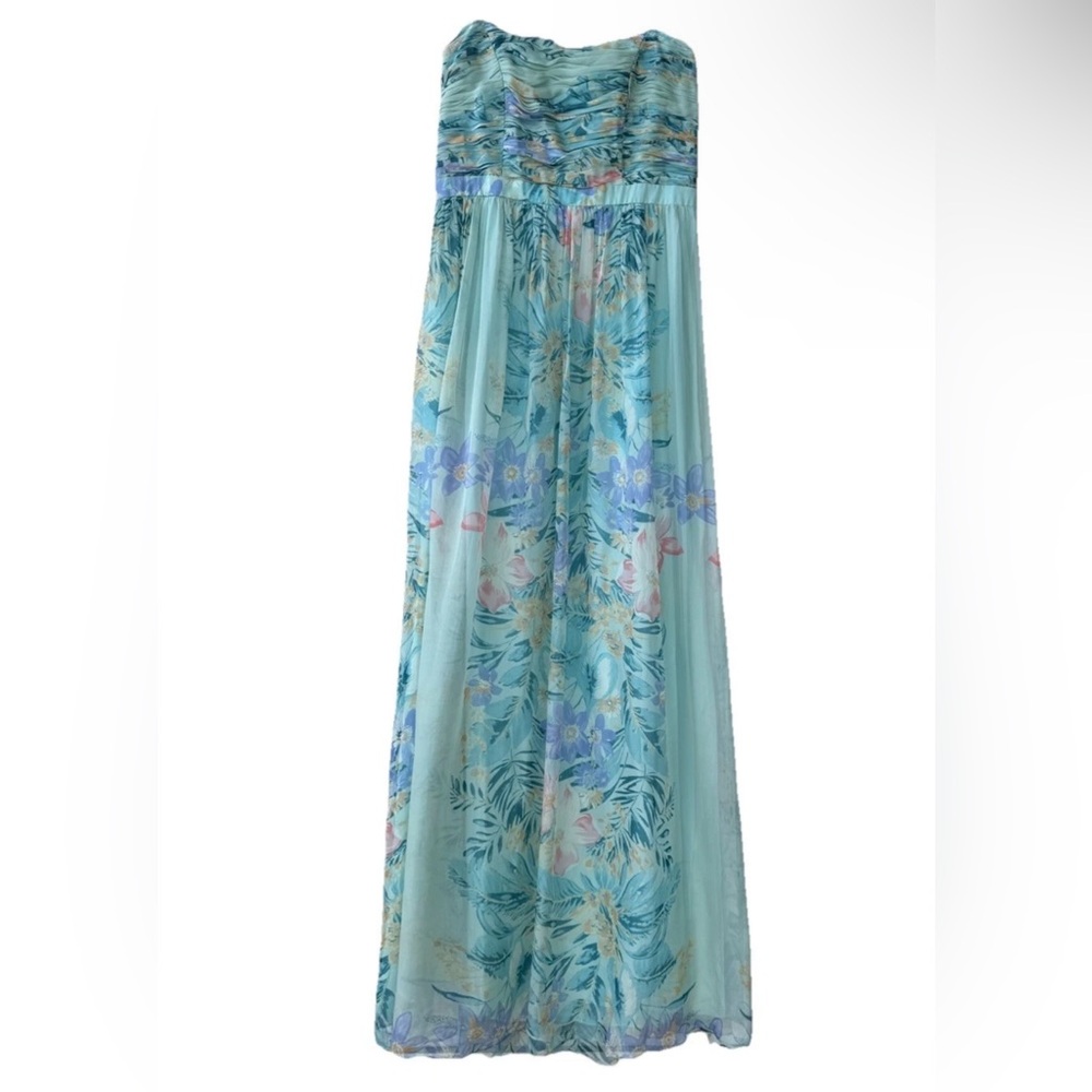 DECODE Prom Dress Silk Chiffon Maxi Floral Strapless Fairy Formal Gown 12 NWT